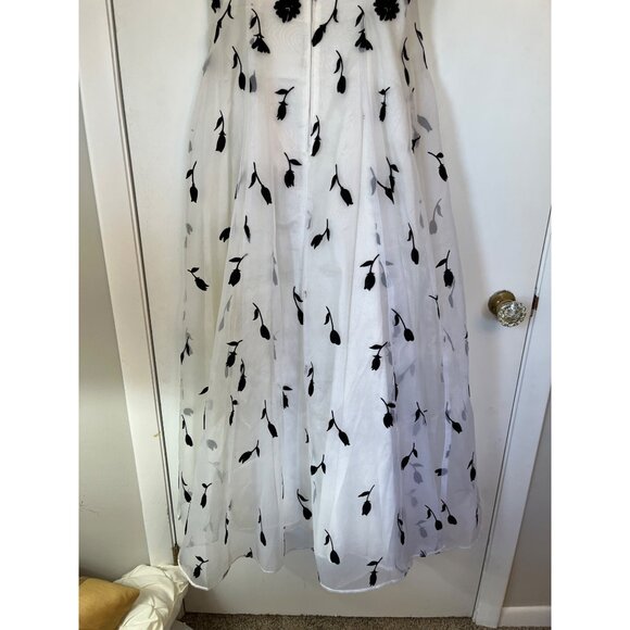 Masquerade Prom Wedding Dress 9/10 White Black Floral Spaghetti Strap Vintage - Picture 7 of 10